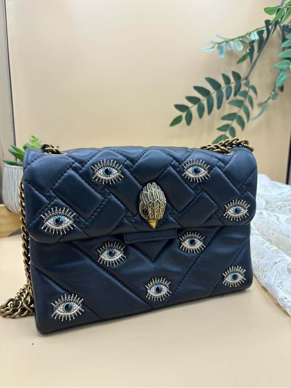 Kurt Geiger Mini Kensington Evil Eye Black Leather Crossbody Shoulder Bag